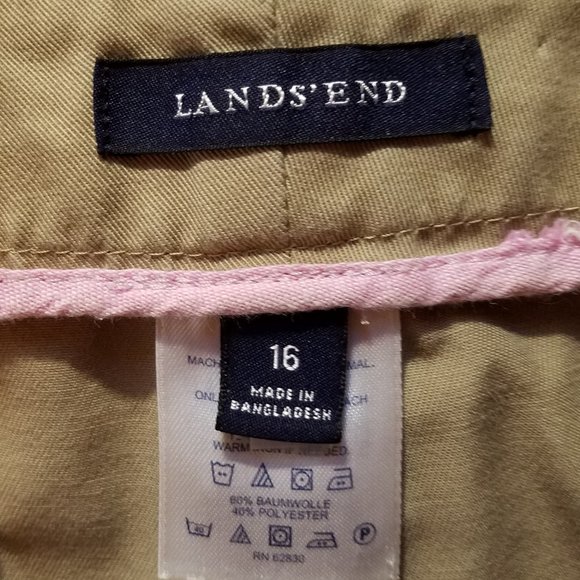 Lands' End Khaki Plain Front Cotton Blend Bermuda Shorts - Picture 2 of 13